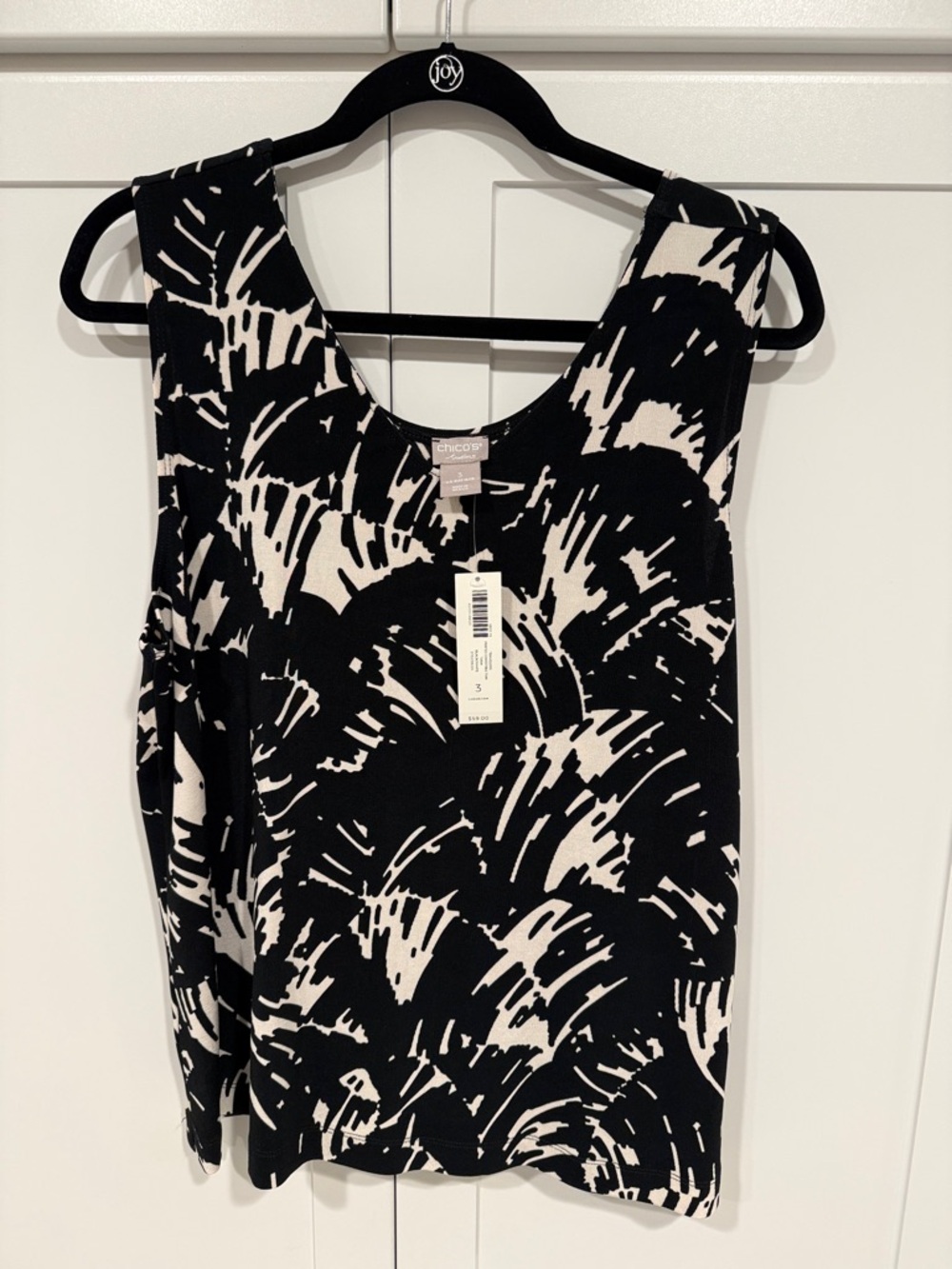 Chico's Black & Cream Abstract Print Sleeveless Tank